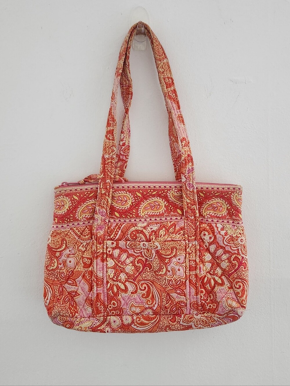 Vera Bradley Sherbert Paisley Quilted Shoulder Bag Purse Orange Pink